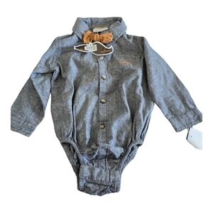 Little Gent 6-12 Months Baby Boys Gray Dress Shirt Bodysuit Long Sleeve